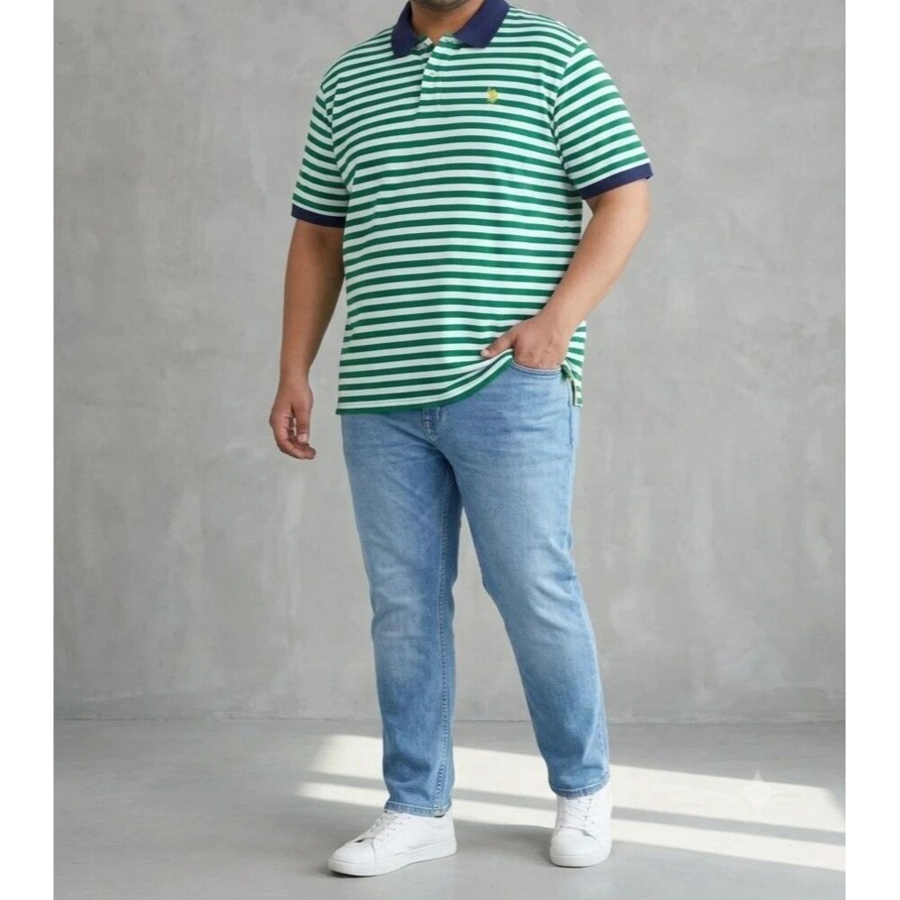 U.S. Polo Assn. Polo Man 3X Green White Stripes Short Sleeve Casual 100% Cotton